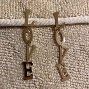 L O V E gold dangle drop earrings